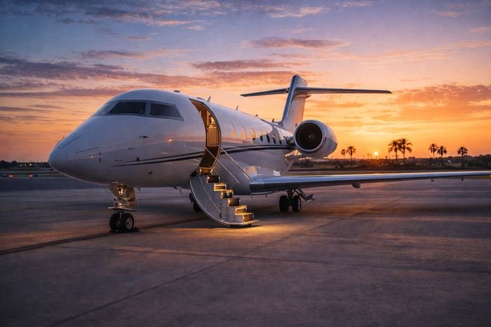 Jet privé charter sur le tarmac au Sénégal